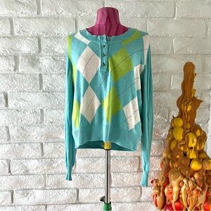 Burberry Argyle Knitwear Sweater in Aqua Sz 46